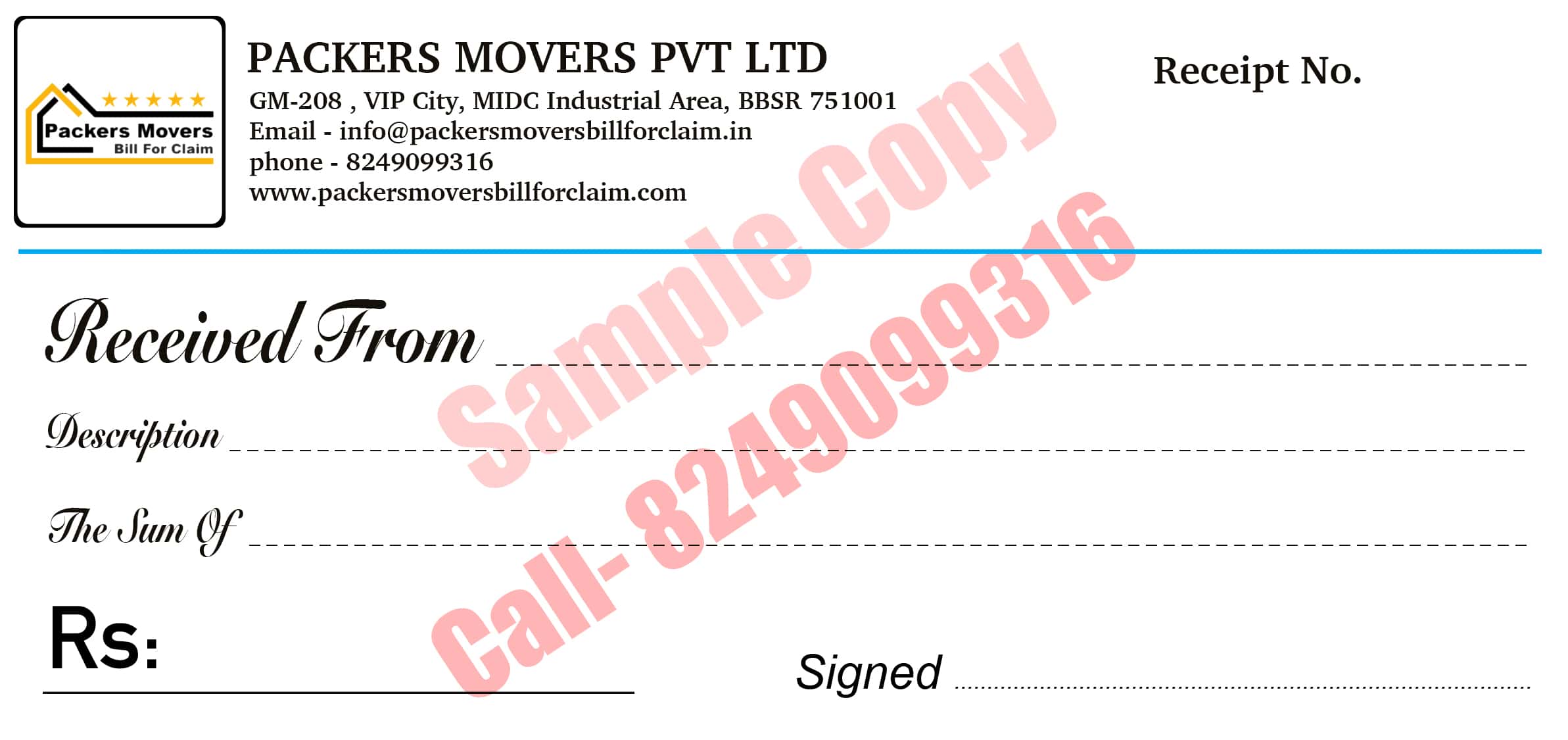 Genuine Packers and movers Bill for claim – GST Verified
